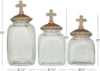 Deco 79 Glass Round Decorative Jars, Set of 3 15", 13", 11" H, Clear