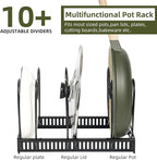 ROOHUA Pot Rack -Expandable Pan Organizer for Cabinet, Lid Holder with 10 Adjustable Compartment for Kitchen Cabinet Cookware Baking Frying Rack