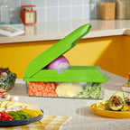 LHS Multifunctional Vegetables Chopper with Container, Manual Processor Cutter, Pro Onion Cutter, Vegetable Slicer Dicer Cutter with 3 Blades, Veggie Salp Chopper(6-in-1,Green)