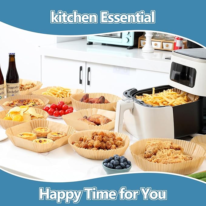 200PCS Air Fryer Paper Liners, Disposable Non-Stick Air Fryer Parchment Paper Fit 4-8QT Air fryer Basket Oil Resistant, Waterproof Baking Paper Roasting Microwave (Round,8 Inch)