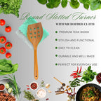 Teak Wooden Spatula for Cooking – Natural Non-Stick, Handcrafted Kitchen Utensils with Round Slotted Turner, Comfort Grip & Microfiber Cloth