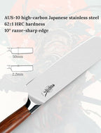 Nakiri Knife 7 Inch, Japanese AUS-10 High Carbon Stainless Steel Chef Knife, Rosewood Handle, Razor Sharp Vegetable Cleaver for Chopping, Gift Box Included