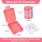 Bento Lunch Box Set With 10oz Soup Thermo, Leak-proof Lunch Containers with 4 Compartment, Kids Hot Thermo Food Jar/Insulation Lunch Bag, Food Containers for School（Solid）