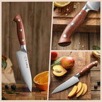 HEZHEN Petty Knife - 5.3” Chef Utility Knife, High Carbon German 1.4116 Stainless Steel Blade, Full Tang, Red Wood Handle, Premium Gift Box,