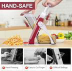 5 in 1 Safe Mandoline Slicer for Kitchen, Safe Vegetable Chopper with Paring Knife, Adjustable Thickness, Easy to Clean, Vegetable Slicer, Slicing, Strips, Shredding, Dicing, Chop (RoseRed)