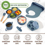 Silicone Feeding Set, Led Weaning Supplies, Food Tableware Suction Plate, Bowl, Spoons, Fork, Waterproof Bib, Cup & Complementary Food Cake Mold, Baby Eating Utensils