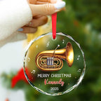 Tuba Lover Christmas Keepsake Gift, Personalized Tuba Musical Instrument Glass Ornament Gifts for Music Lovers, Instrument Player Ornament Christmas 2025, Custom Text & Name Tubarist Glass Ornaments