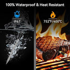BFOUR Meat Thermometer Digital Wireless with LCD Booster, Bluetooth Food Cooking Thermometer with Smart App, 524FT Remote Range, 100% Waterproof & 752°F Heat Resistant Probe for BBQ Oven Grill Smoker