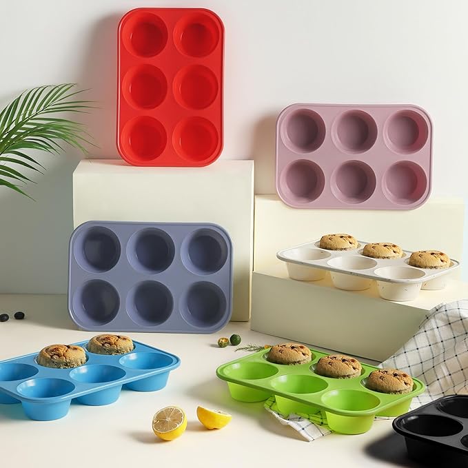 2 Pack 6 Cups Silicone Jumbo Muffin Pan with Metal Reinforced Frame Silicone Molds for Baking Cupcake Cake Baking Pans Muffin Tin Tart Pans Baking Set for Easter Christmas holiday Cookie Tin
