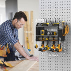 CCCEI Modular Power Tool Organizer Wall Mount with Charging Station. Garage Drill Storage Shelf with Hooks, Heavy Duty Rack, Tool Battery Holder Built in 8 Outlet. Gift for Men. Black, 2 Pack.