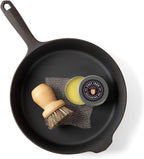 Field Cast Iron Starter Set -10.25 Inch Cast Iron Skillet with Cleaning Kit: Natural Fiber Brush, Chain Mail Scrubber & Organic Seasoning Oil – Lightweight, Preseasoned, Made in USA, Vintage Design