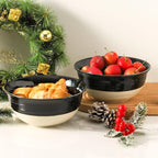 Hasense Porcelain Serving Bowls, 60 oz Salad Mixing Bowls Set of 2, 8.5 Inch Large Serving Dishes for Entertaining, Perfect for Salad, Soup, Pasta, and More, Dishwasher Microwave Safe, Black