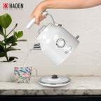 Haden Dorset 1.7 Liter Stainless Steel Electric Kettle, Hot Water Kettle with 360-Degree Base and Auto Shutoff, Ivory & Chrome