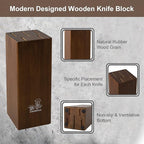 Knife Block Set, 7 Piece Cooking Knife Set, Premium Kitchen Knife Set with Knife Block and Sharpener, Hardwood Brown Knife Set，New Apartment Gift