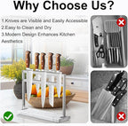 Magnetic Knife Block Stand - Marble Base Magnetic Knife Holder for Counter Top - Double Sided Knife Block without Knives - Stainless Steel Magnetic Kitchen knife holder - White