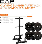 CAP Barbell 2-Inch Olympic Bumper Plate Weight Set with 6 Post Rack | 100-370 lbs | Multiple Options