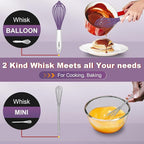 Walfos Whisk,Silicone Whisk Heat Resistant (480°F) Kitchen Whisks set of 5.Non Scratch Coated Whisks for Nonstick Cookware,Egg Wisk Premium for Blending,Whisking,Beating,Frothing. (Purple)