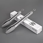 HOTEC Premium Stainless Steel Locking Kitchen Tongs with Silicon Tips, Set of 2-9" and 12" Light Grey