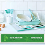 GreenLife Cooking Tools and Utensils, 5 Piece Nylon and Silicone Baking Set with Spatulas Wisk and Brush, Dishwasher Safe, Turquoise