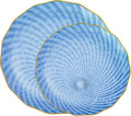 PLASTICPRO 30 Pack Plastic Plates Set of 15-10 inch Plates and 15-7 inch Plates, Elegant Clear Blue Spiral and Gold Rim Disposable Fancy Plates Premium Heavyweight