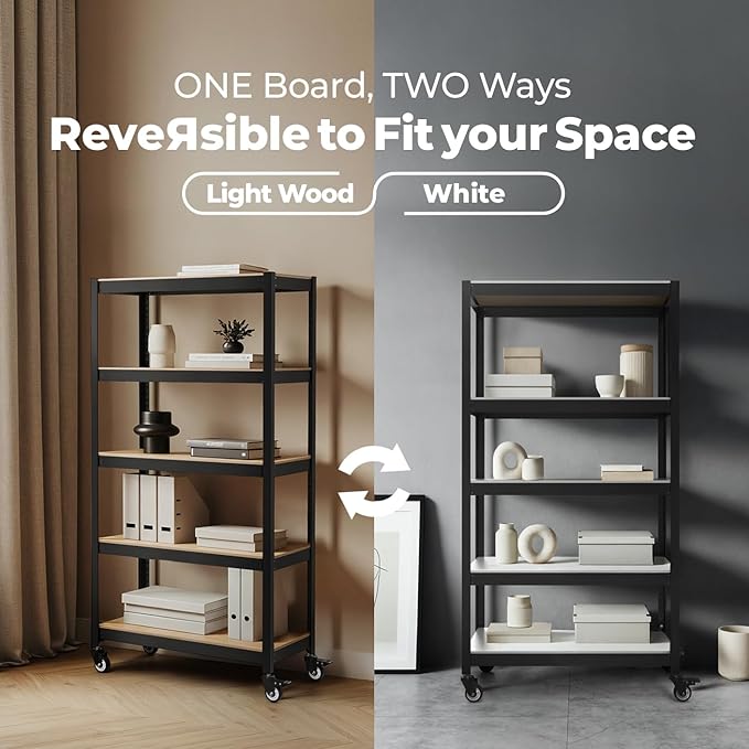 HOMEDANT House 5-Tier Metal Rolling Cart Shelf Rack Casters Heavy Duty Wheel Shelving Unit Adjustable Utility Storage Shelves Organizer Shelf Kitchen Garage 36.2" W x 16.5" D x 69.5" H 10Pack