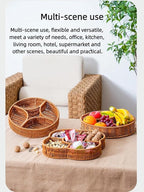 hand-woven round rattan basket storage basket storage box ornaments decorative basket multifunctional picnic food bread basket fruit gift basket key basket. (Circular trident)