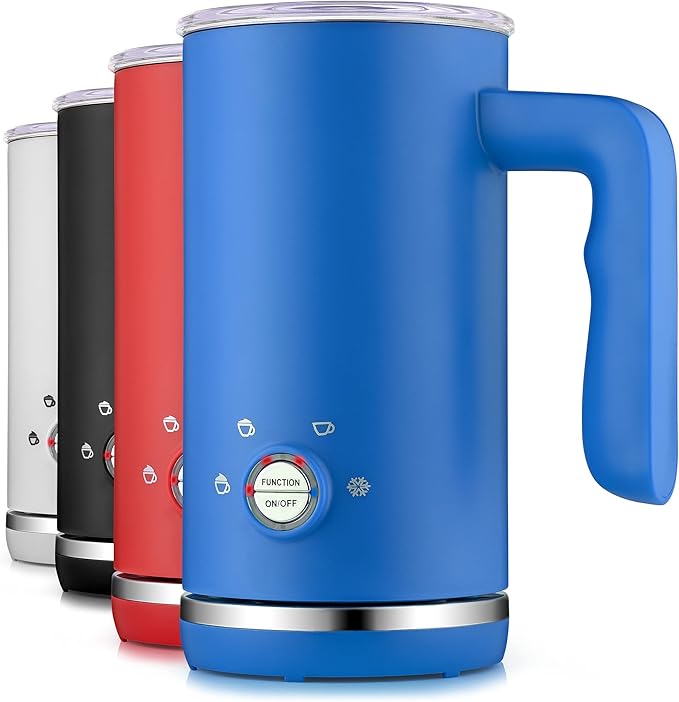 Zulay Milk Frother Electric Heater (10oz/300ml) - Automatic 4-in-1 Function Milk Steamer For Hot & Cold - Stainless Steel Electric Milk Frother For Latte, Cappuccino Hot Chocolate 120V - Sky Blue