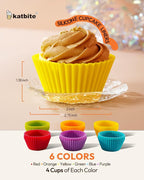 Katbite Silicone Cupcake Liners 24 Pack - Non-stick Silicone Muffin Liners Set, Thick & Heavy Duty Cupcake Molds - Perfect for Party Halloween Christmas Bakery Supplies, Multicolor