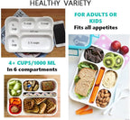 Bento-Box insulated Lunch Bag and Ice Pack Set. Lunch Boxes Snack Containers Kids Boys Girls Adults. 6 Compartments, Leakproof Portion Boxes Insulated Bags for School Lunches, BPA Free (Blue + Navy)