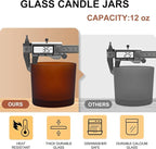 SHOWIN 12 OZ Thick Candle Jars for Making Candles 12 Pcs, Empty Amber Jars with Wood Lids for Spice Jars, Sample Container, Frosted Brown