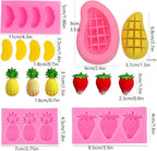 4Pcs Fruit Shaped Silicone Jelly Molds Strawberry Baking Mold 3D Orange, Mango,Pineapple Strawberry Embed Fondant Molds Soap Molds Wax Embeds,Wax Melts Molds for Candy Cake Cupcake Topper