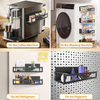 Magnetic Spice Rack for Refrigerator, 4-Pack Metal Seasoning Organizer for Kitchen Storage Organization, Magnetic Shelf for Fridge Space Saving Spice Organizer, Black