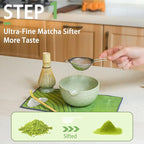 Matcha Whisk Set, 7 Pcs Matcha Set Includes Bowl, Whisk, Holder, Sifter, Bamboo Scoop, Spoon Rest and Tea Towel - Matcha Kit for Matcha Lovers (Mottled Green)