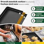 P&P CHEF 12.4 Inch Baking Cookie Sheet Pan, Carbon Steel Oven Tray, Non Stick Bakeware for Cooking Baking Bread Meat Vegetables, Sturdy & Healthy, Easy Clean, 2Pcs