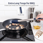 Heat Resistant Silicone Kitchen Tong: U-Taste 16 inch Extra Long Large 480ºF Hot Proof Cooking Tong with Sturdy Non Stick Rubber Tips & Non Slip Silicon Coated Steel Handle for Grill BBQ-Midnight Blue