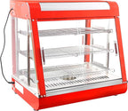 Whalefall 3-Tier Food Warmers Countertop, 27 inch Commercial Warm for Food Pizza Warmer w/ 3D Heating with Stainless Frame Sliding Glass Doors Pastry Display Case for Buffet Restaurant,Red