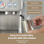 Gevi [2024 Upgraded Dual Boiler Espresso Machine EzBru 2000 | 58mm Grouphead | Barista Level Steam Wand | Built-in Grinder With 31 Size Settings | Full Stainless Steel Housing | Sterling Silver