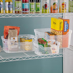 Sterilite 9.5 x 6.5 x 4 Inch Small Open Scoop Front Clear Storage Bin with Comfortable Carry Through Handles for Household Organization (16 Pack)