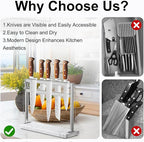 Acrylic Shield Magnetic Knife Block Holder - Marble Base Magnetic Knife Stand for Counter Top -Double Sided Magnetic Knife Holder -Stainless Steel Kitchen Knife Block without Knives -White
