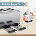 Toaster 4 Slice, KitchMix Bagel Stainless Toaster with LCD Timer, Extra Wide Slots, Dual Screen, Removal Crumb Tray (Stinless steel)