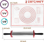 SHIKORI Rolling Pin,Adjustable Rolling Pin with Thickness Rings, Stainless Steel Dough Roller Baking Supplies for Pizza Pastry Fondant Pie Pasta-Black