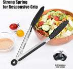 Doosu Kitchen Tongs for Cooking - 600°F Heat Resistant Food Tong with Non-Scratch Silicone Tips, Heavy Duty Stainless Steel Locking Tong for BBQ, Grilling Steak, Serving Salad, Pasta (9in, Black)
