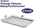 6 Pack Half Size 18" x 13" Aluminum Baking Sheet Pan Perforated, Commercial Bakery Equipment Cookie Sheets, NSF Approved Baking Tray