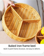 hand-woven round rattan basket storage basket storage box ornaments decorative basket multifunctional picnic food bread basket fruit gift basket key basket. (Circular trident)