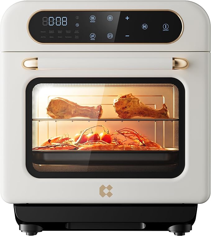 CIARRA 8-in-1 Air Fryer Steam Oven Countertop, 13QT Mini Toaster Oven with Steam, Rapid Steam, Air Fry, Vapor Bake, Steam Clean, Bake, Dried, Ferment, White
