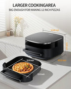 Extra Large Air Fryer,11-IN-1 6 QT 450F Air Fryer with Superior Airflow, Dual Heat Source Technology, Smart Digital Wide Fryer with Basket, Fits a 12" Pizza or 33 Chicken Wings