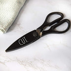 Rae Dunn Kitchen Scissors- Stainless Steel Kitchen Shears, Cooking Scissors for Cutting Meat, Chicken, Herbs and Produce with Blade Cover and Soft Grip Handles (Black)
