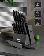 Knife Set - Haugo 15 PCS Kitchen Knife Set with Built in Sharpener - Dishwasher Safe Kitchen Knives - High Carbon Stainless Steel Knife Block Set with Ergonomic Handles - Panther Series