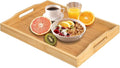 Bamboo Food Serving Tray with Handles, Breakfast Bed Tray for Tea,Snack,Dinner, Home Decorative Storage Food, Platter, Ottoman for Kitchen Counter, Bathroom, Restaurant (Beige)