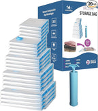 20 Pack Space Saver Vacuum Storage Bags for Clothing Travel, Vacuum Seal Compression Bags for Clothes, Packing, Luggage, Blankets, Comforters and Pillows, Hand Pump Included